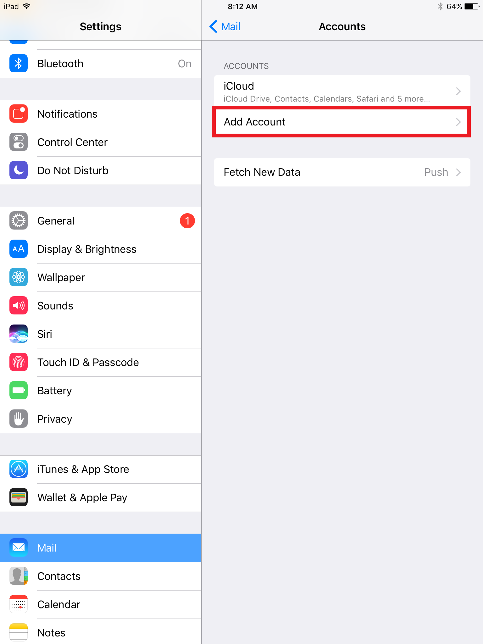 Tapping "Add account" on the settings mail screen