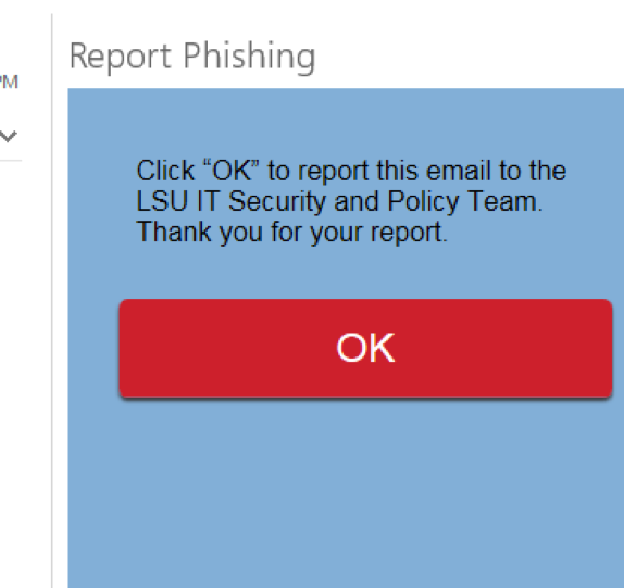OK button in the Report phishing pop up