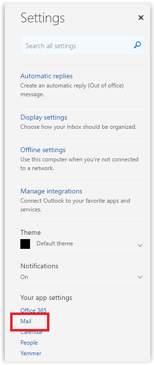 mail settings button