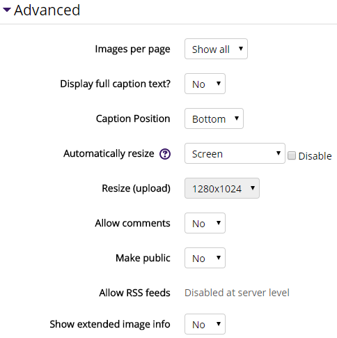 Advanced settings in Lighbox gallery