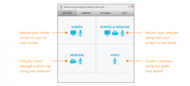 Kaltura recording options