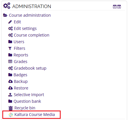 Course Media link under Course administration section