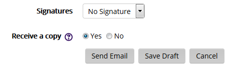 signature options and send buttons