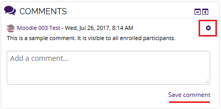 add a comment box showing a comment, the save comment link, and the x (delete comment) button