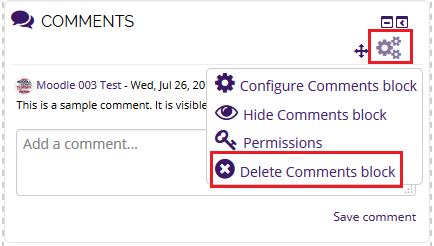 delete comments block option