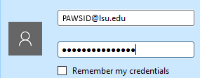 eduroam login with PAWS ID at LSU dot edu in the top box and password in bottom box