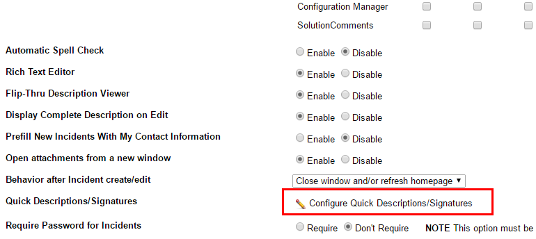 Configure Quick Descriptions near the bottom right of the page