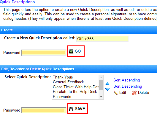 Edit or Create a Quick Description page