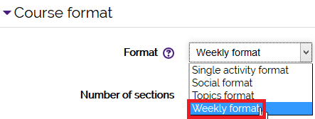course format drop down and settings