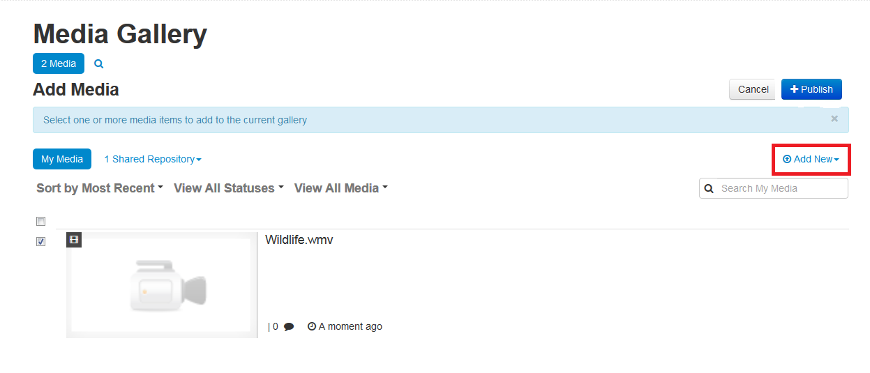 Add new to media gallery