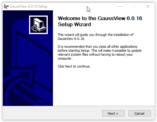 gaussview setup wizard intro