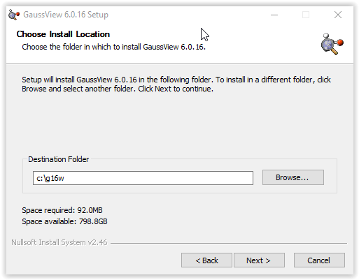 choosing install location for gaussview