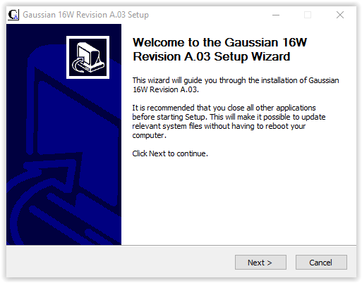 gaussian setup wizard intro
