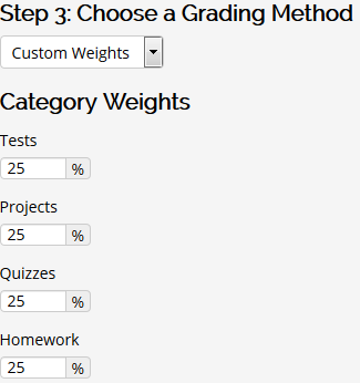 Gradebook builder weights