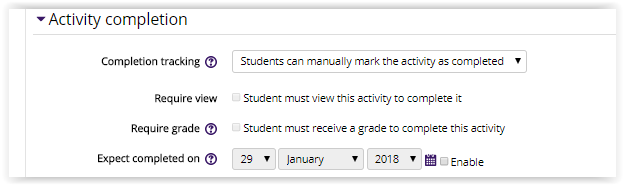 activity completion settings