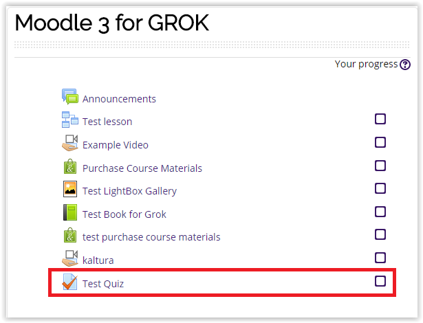 Test Quiz option