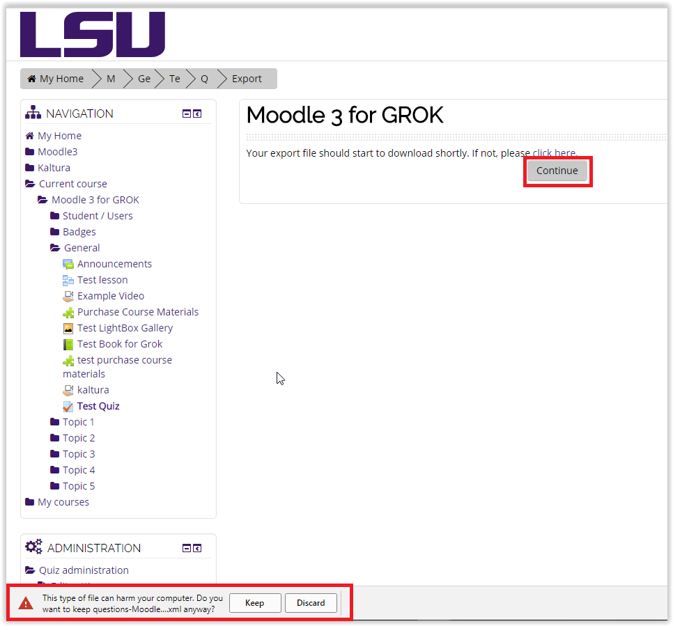 Export file download