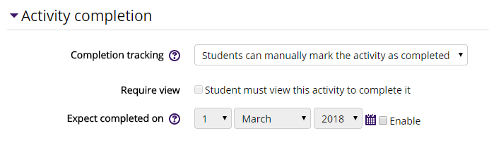 Activity Completion settings