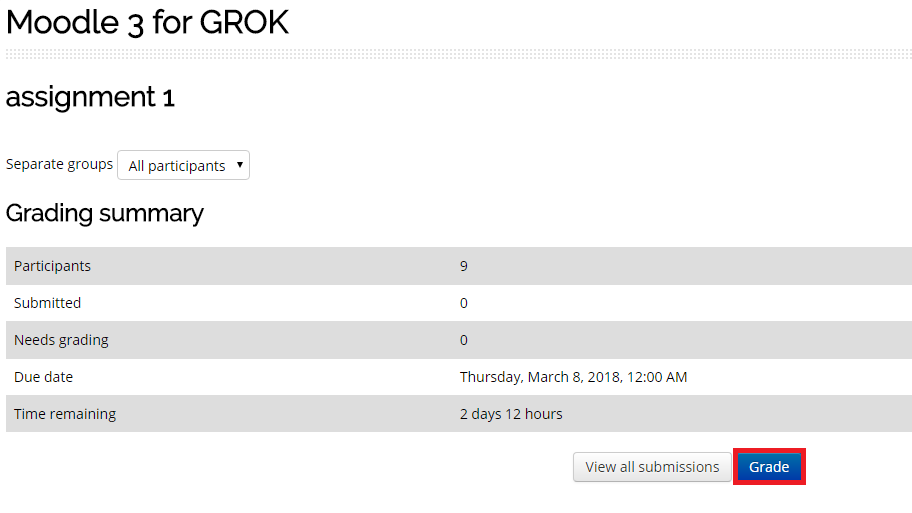 Grade button under Assignment