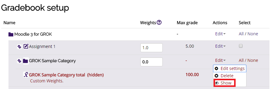 Hidden indication and Show button