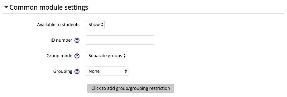 Assignment Common Module settings