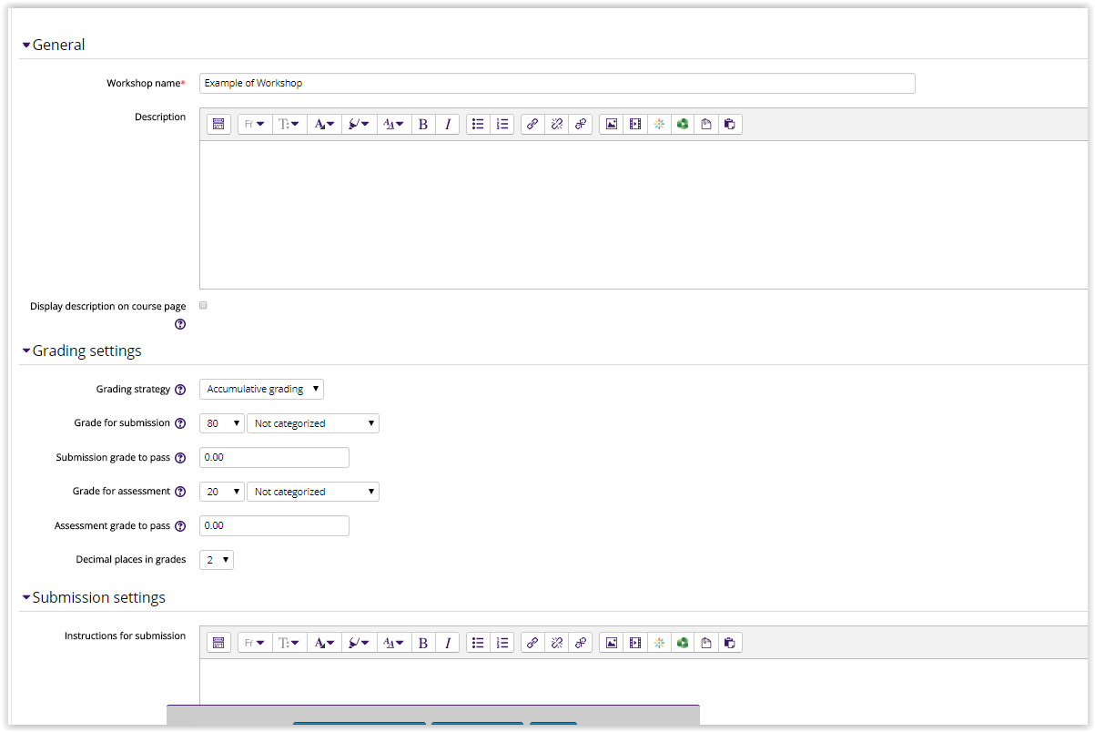 moodle workshop setup settings