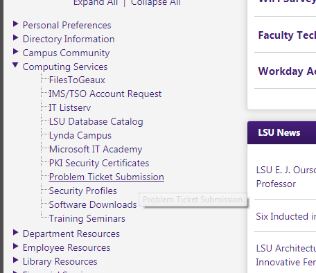 Problem Ticket Submission link in my LSU
