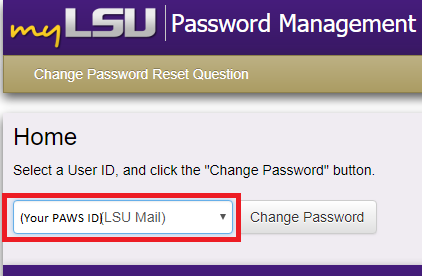 a dropdown menu selecting which account you want to reset the password.