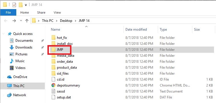 Unzipped JMP Folder view