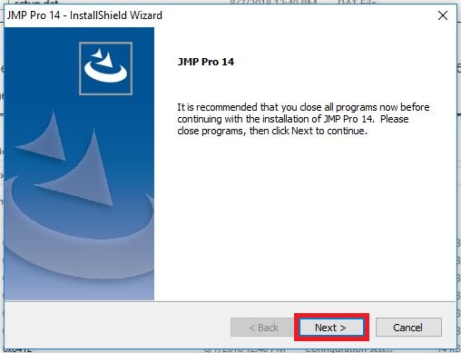 InstallShield Wizard pop-up with next selected