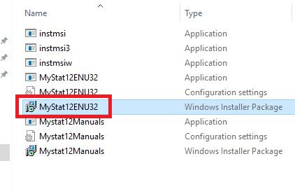 MYSTAT downloaded folder, installer application selected