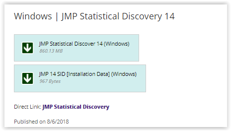 JMP 13 installation button on TigerWare