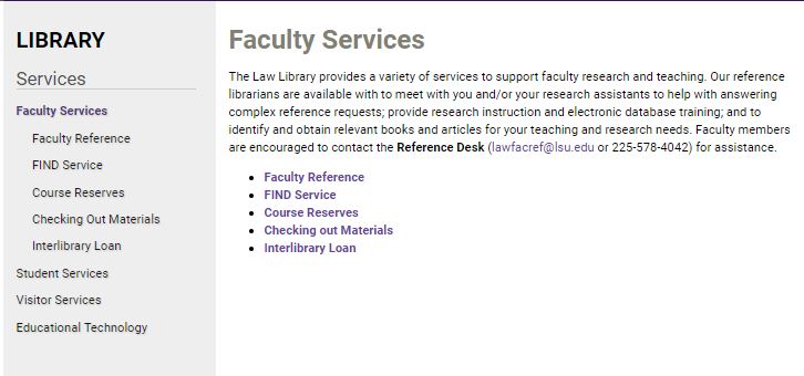 Faculty services options