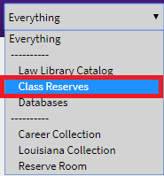 Drop-down menu with class reserves selection highlighted
