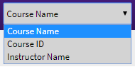 Drop-down menu use to search by course name, course ID, or instructor name.
