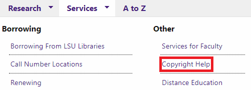 Under the services tab, copyright help button is highlighted