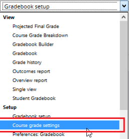 Course grade settings option in the Single view drop-down menu