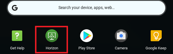 Chrome OS apps, horizon client highlighted