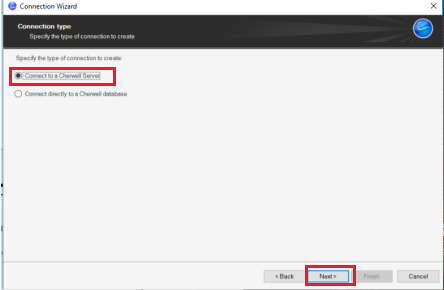 Connect to a Cherwell Server selection