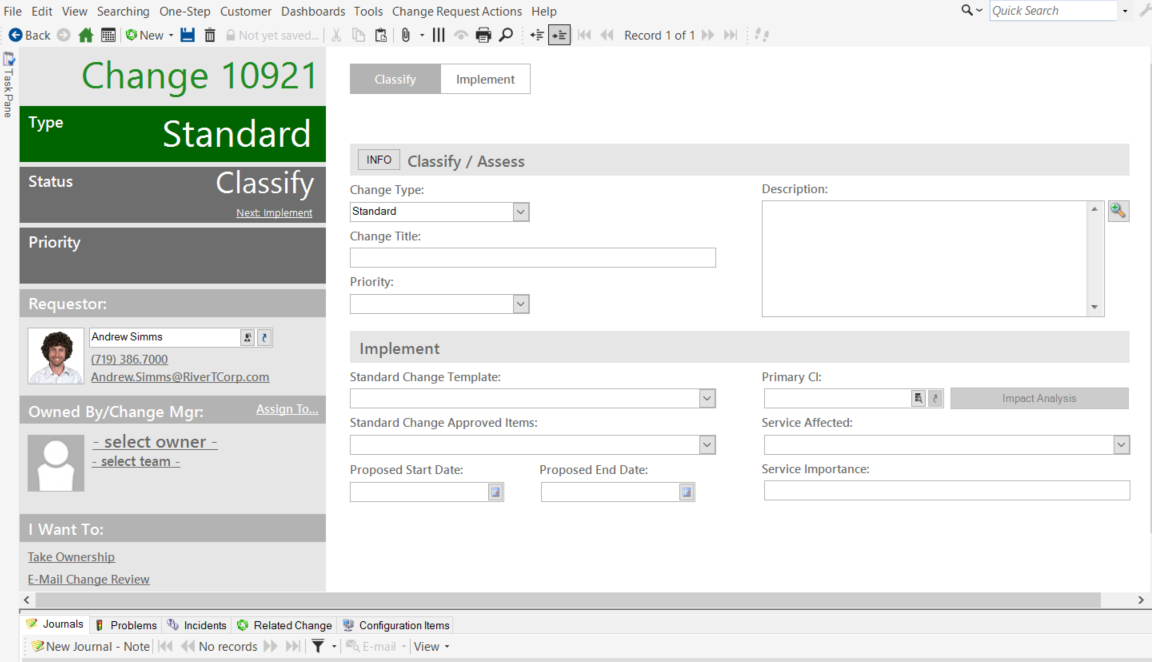 Completed Standard Change Request