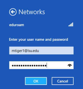 Enter eduroam login credentials in Networks