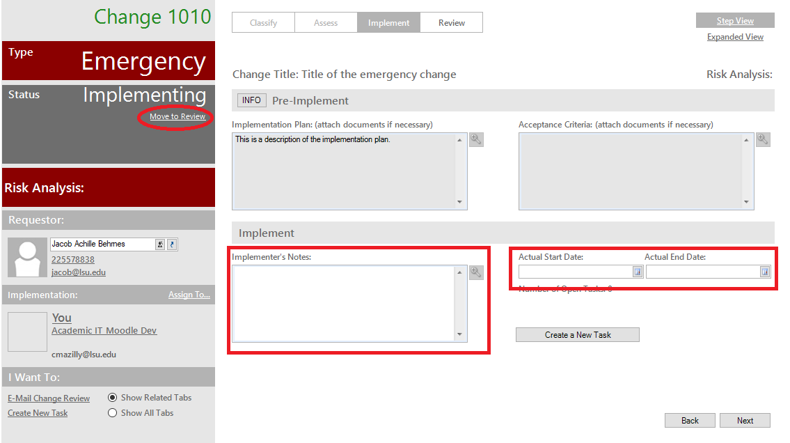 authorized emergency change email example
