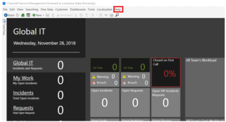Help option in the Menu