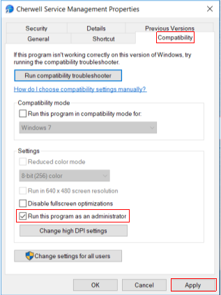 Run this program as administrator checkbox