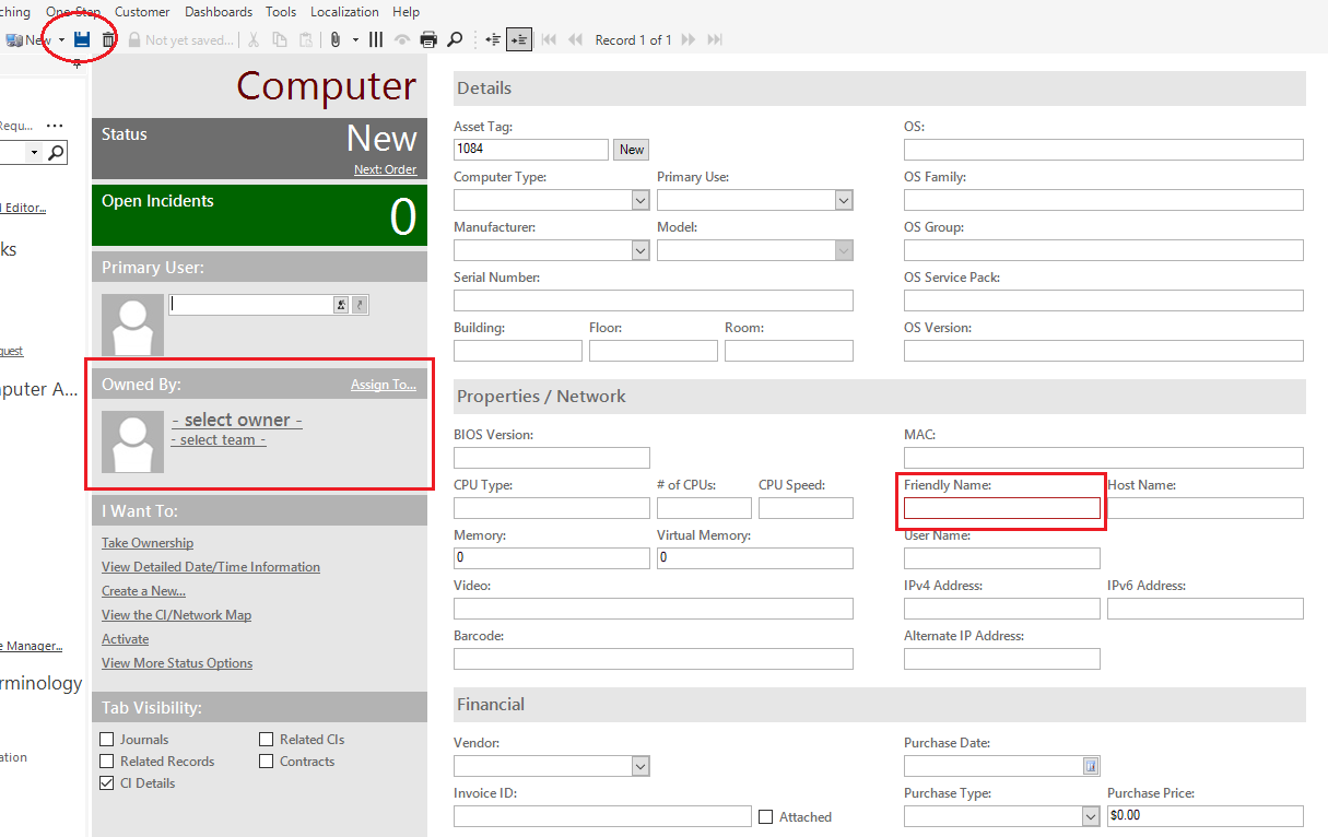 Required Fields for an Example Configuration Item