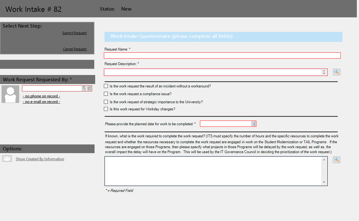 new work intake ticket form