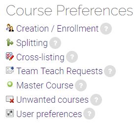 Course Preferences block with links