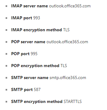 POP and IMAP settings