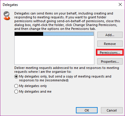 The permissions button used to edit delegate permissions