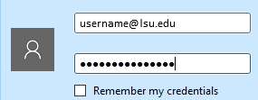 eduroam login with PAWS ID at LSU dot edu in the top box and password in bottom box